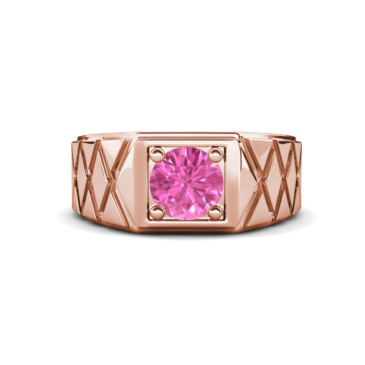 Jabari 1.10 ct Pink Sapphire (6.00 mm) Criss Cross Design Shank Solitaire Men Band (9.5 mm) 
